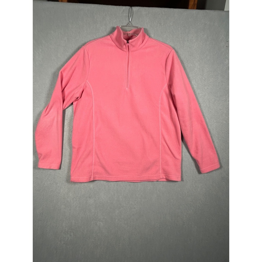 Lands' End Fleece Pullover Womens L 14-16 Pink Solid Quarter Zip Mock Neck Top